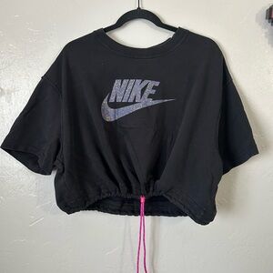 Nike Black Cropped Tee with Pink Drawstring